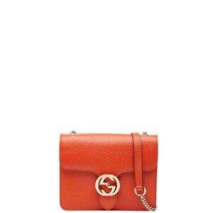 Gucci Interlocking G Crossbody Chain Shoulder Bag Orange Leather